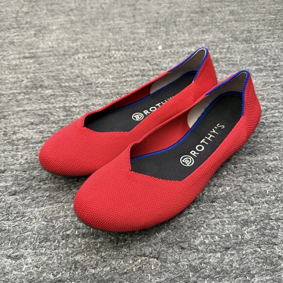 Rothys Flats 9 Chili Red Round Toe Knit Washable Work Teacher Shoes Ballet - Picture 1 of 11